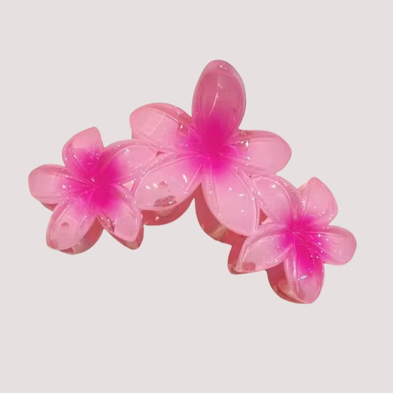 Pink Rosa Haarklammer Set aus 3 tropischen exotischen Blumen - schöner Blumen Haarschmuck 