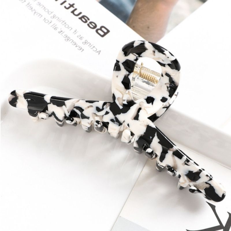 Weiss Schwarze Haarspange / Haarklammer in gemustertem geflecktem Design 