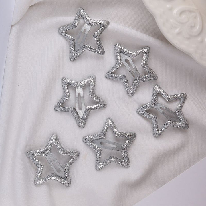 Glitzernde Silberne Stern Motiv Haarspangen Haarklammer - Kleine Haarclips mit Star Stern Symbol in Glitzer