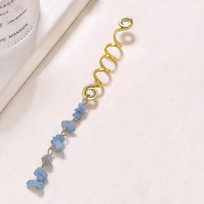 Blauer Haarschmuck auf Spirale mit blauen Mineralsteinen 