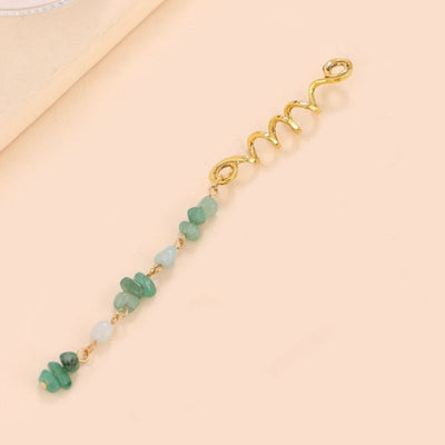 Goldener Haarschmuck mit grünen Mineralsteinen - Hippie Festival Haar Accessoires 