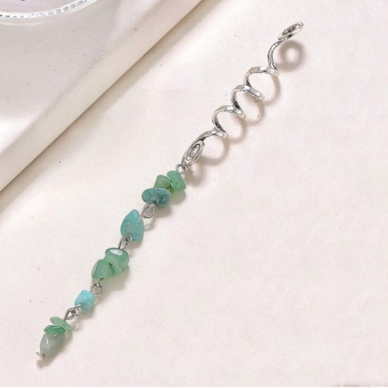 silberner Haarschmuck aus grünen Mineralsteinen - Boho Festival Haar Accessoires 
