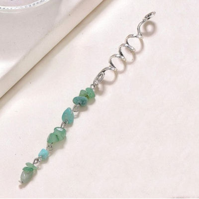 silberner Haarschmuck aus grünen Mineralsteinen - Boho Festival Haar Accessoires 
