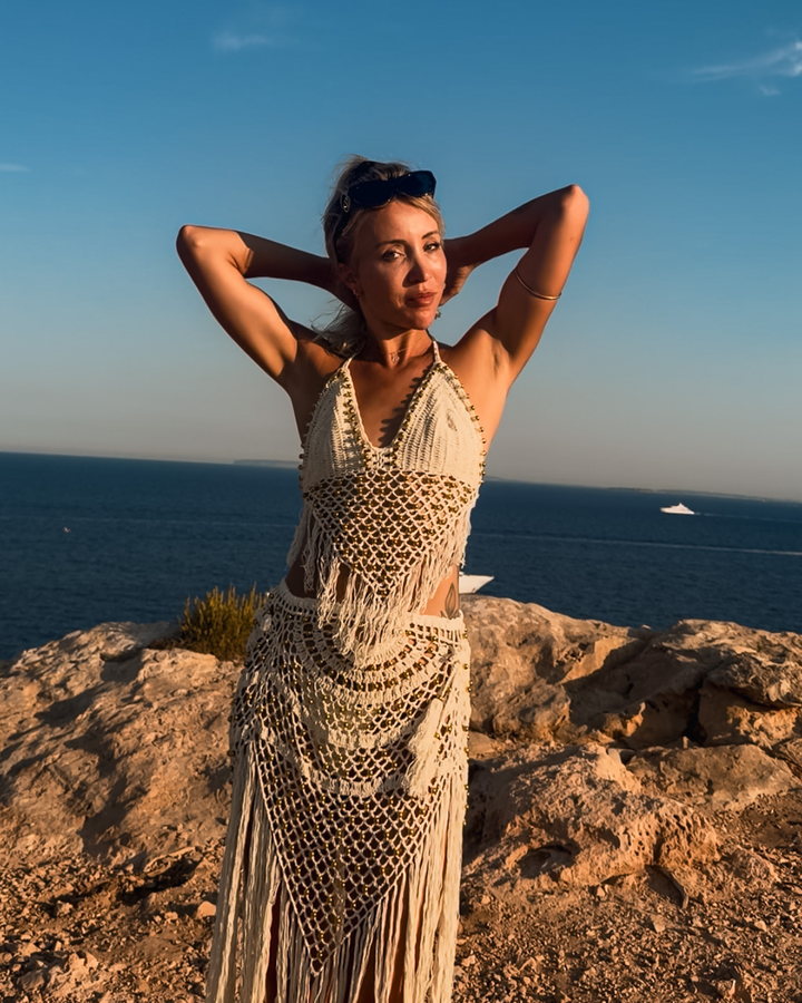 Zweiteiler Set aus Spitzen Fransen Rock handgemacht | Gehäkelt | Crochet Boho Luxury Chic 