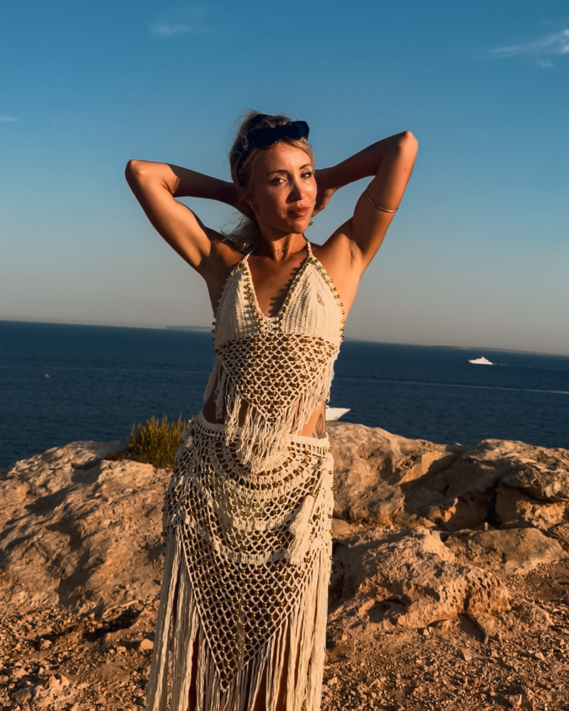Zweiteiler Set aus Spitzen Fransen Rock handgemacht | Gehäkelt | Crochet Boho Luxury Chic 
