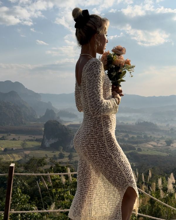 Weisses Midi Kleid Häkelkleid Rückenfrei See-Through - Boho Strandlook 