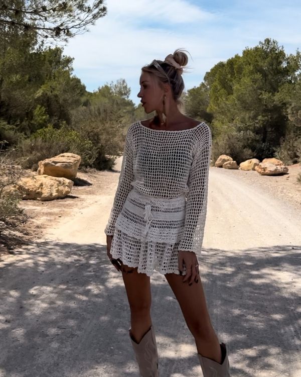 Trendiges Boho Shirt Jolee mit Häkelmuster - handgemachtes Häkel Netzshirt 