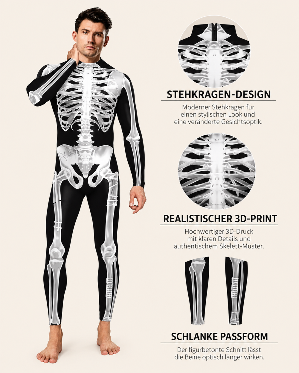 Herren Skelett Jumpsuit X-Ray