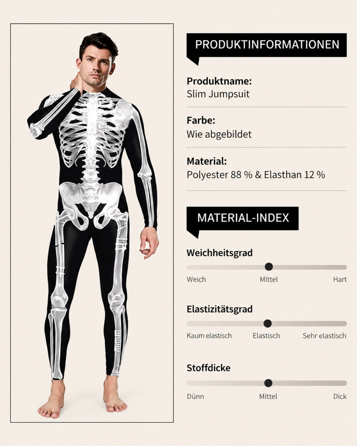 Herren Ganzkörperanzug mit Röntgen-Knochenprint für Halloween-Partys