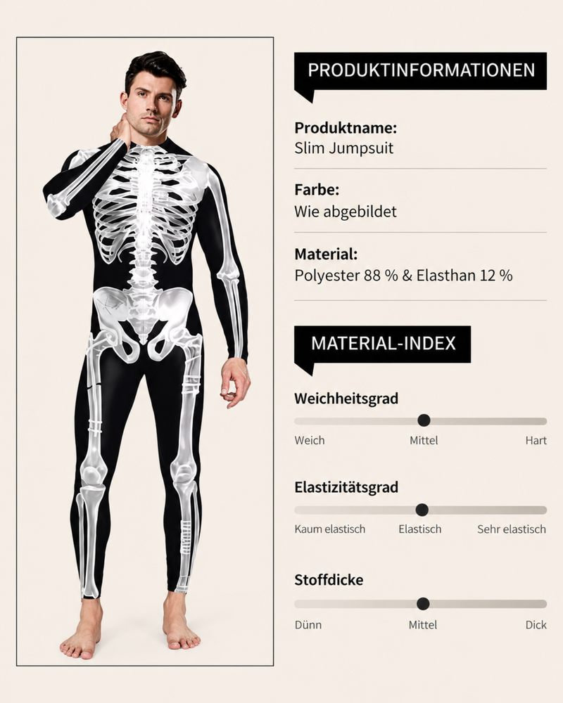 Herren Ganzkörperanzug mit Röntgen-Knochenprint für Halloween-Partys