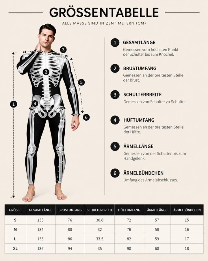 Elastischer Halloween Einteiler für Herren mit figurbetontem Schnitt