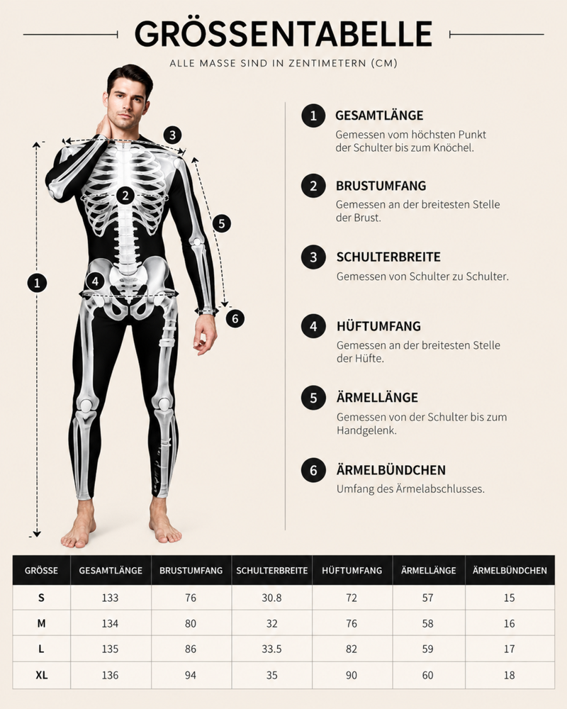 Elastischer Halloween Einteiler für Herren mit figurbetontem Schnitt