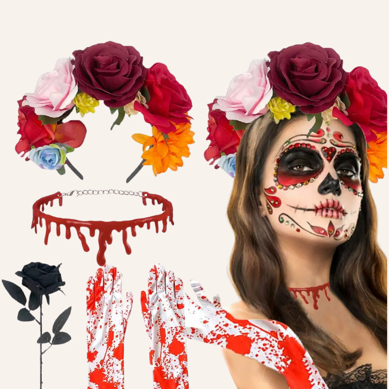 Halloween Haarreifen & Halskette Set Bloody Fiesta
