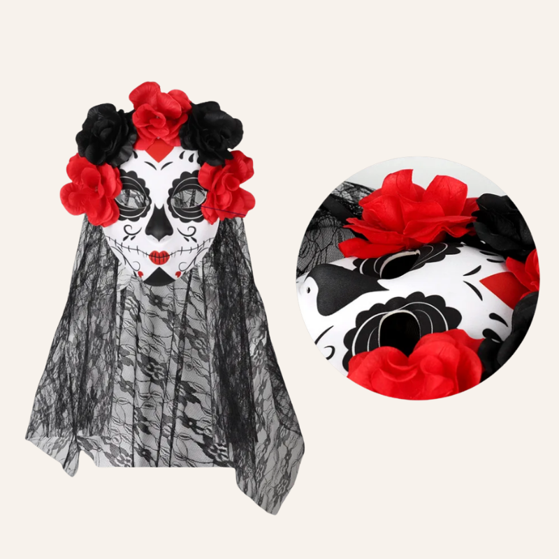 Maske mit Schleier & Blumen dia de los Muertos