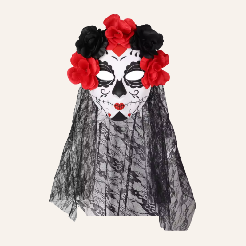 Maske mit Schleier & Blumen dia de los Muertos