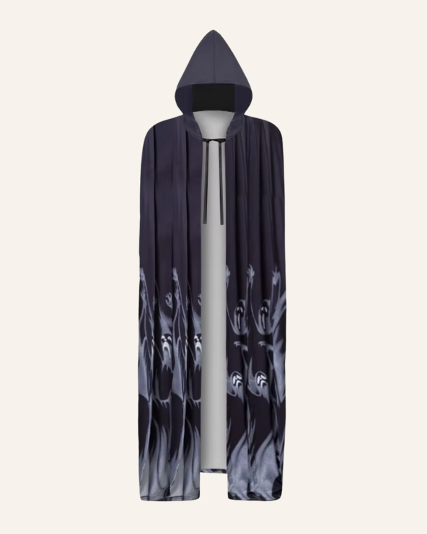 Schwarzer Halloween Umhang mit Kapuze Geister-Print