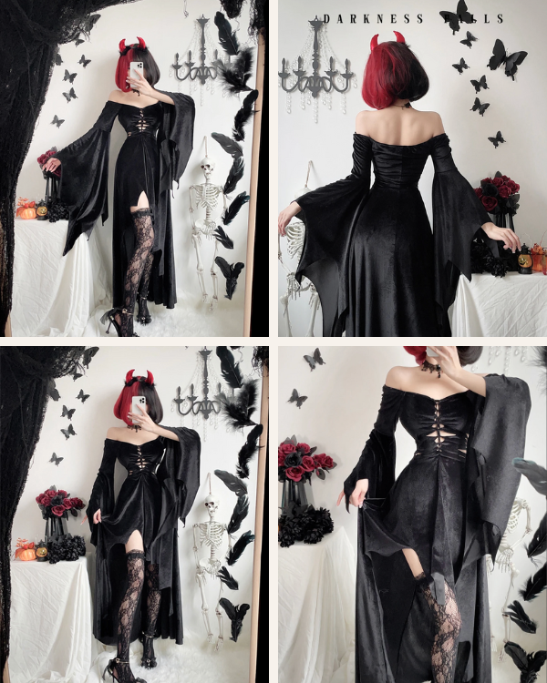 Figurbetontes schwarzes Samtkleid Gothic Look