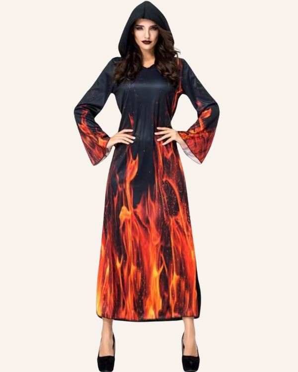 Halloween Kleid mit Kapuze und Flammen Motiven - Teufels Flammen Kleid 