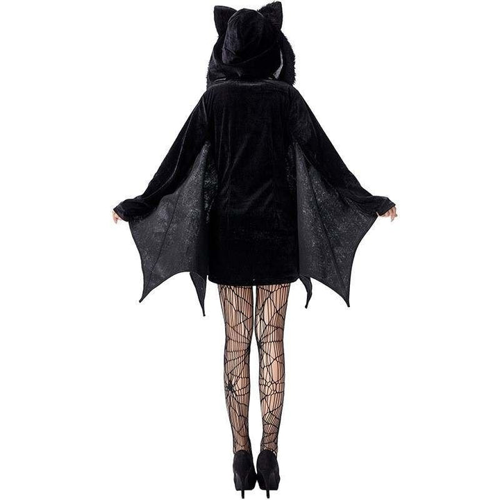 Rückansicht des Fledermaus-Halloween-Kleides mit Samtflügeln