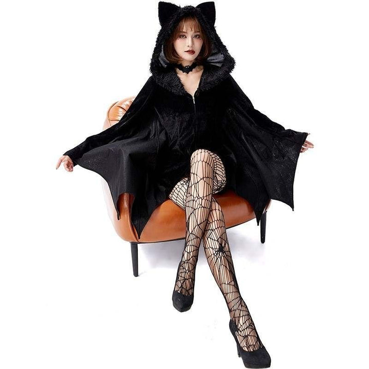 Kompletter Look des Fledermaus-Kostümsets mit Strümpfen und Choker
