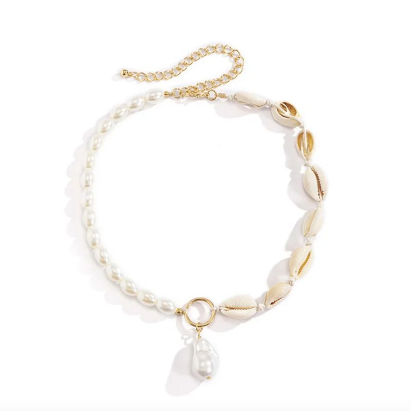 Damen Modeschmuck Halskette aus Kunstperlen und Muscheln