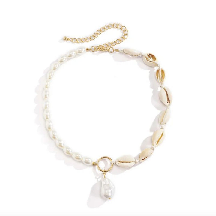 Damen Modeschmuck Halskette aus Kunstperlen und Muscheln