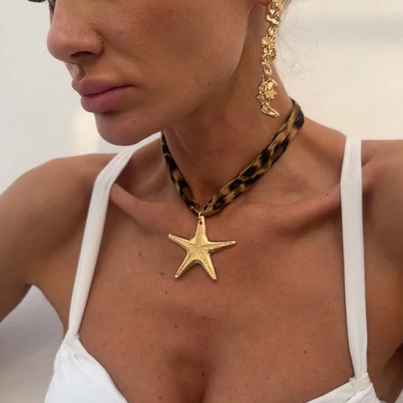 Leopardenband Kette im Boho-Look mit Seestern Motiv