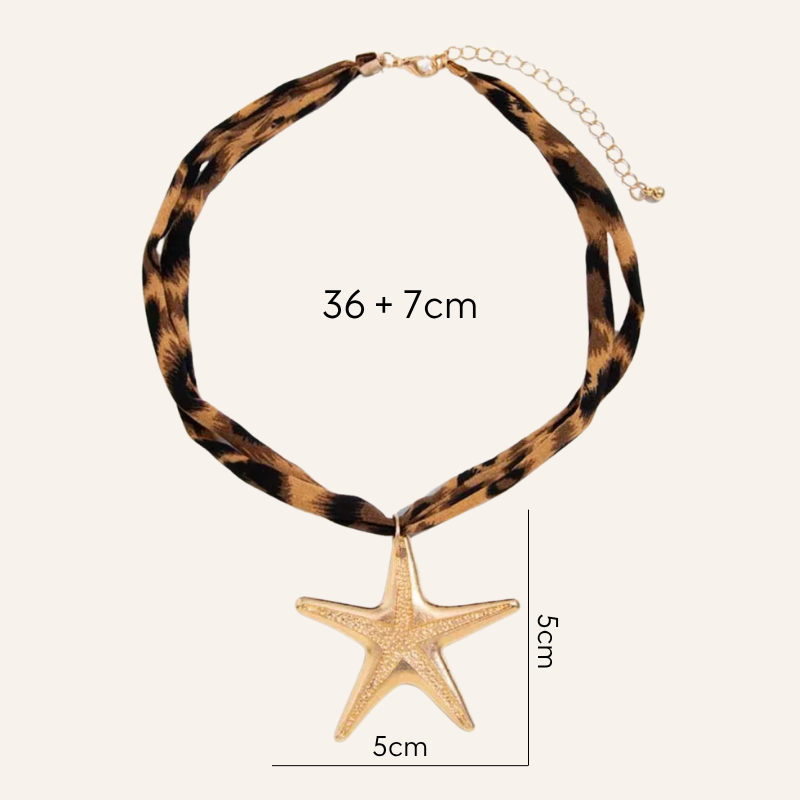 Leopard Stoffband Halskette mit goldenem Seestern 