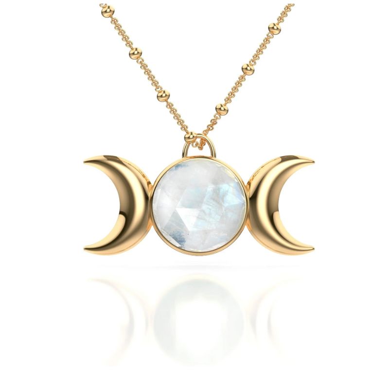 Halskette Freya, symbolisch für Weiblichkeit und Intuition, mit glänzendem Mondstein.