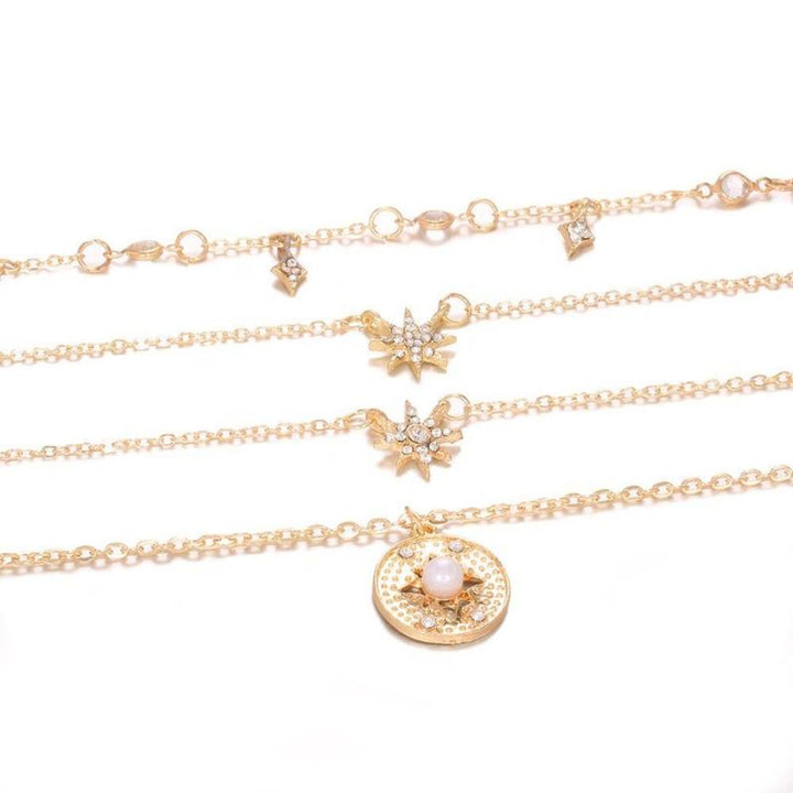 Goldenes Multilayer Modeschmuck Halsketten Set aus 4 diversen Ketten 