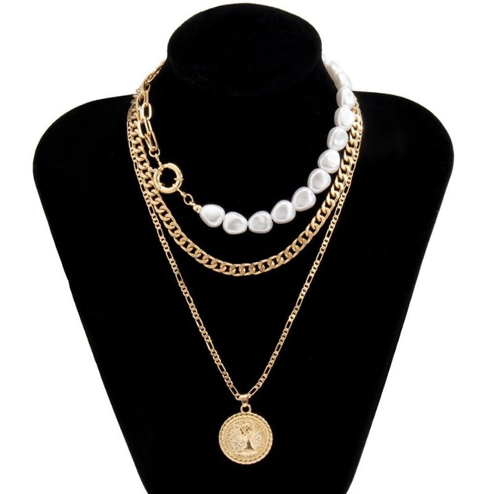 Multifunktionale Halsketten Set aus Choker mit Perlen und Gliederkette und Anhänger Kette 