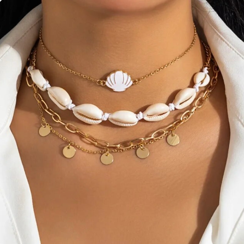Halsketten Choker Mzschel Set aus diversen Ketten - Modeschmuck im Boho Beach Style online bestellen 