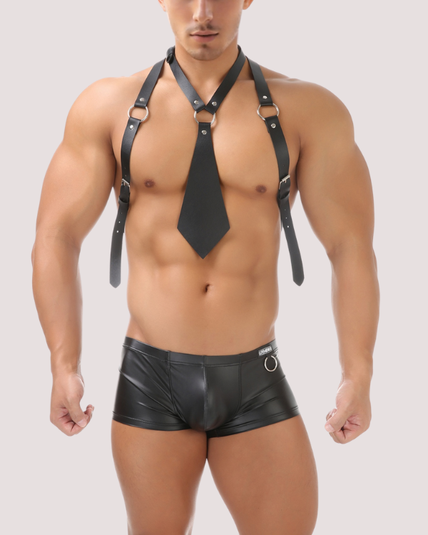 Herren Harness mit Krawatte in schwarz | Fetisch Kinky Style 
