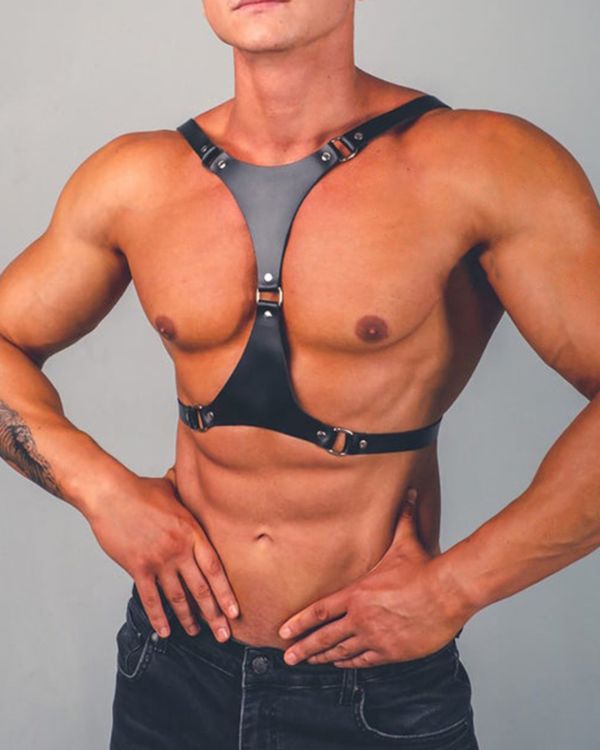 schwarzer Harness für Herren - Oberkörper Männer Harness Fetisch Körpergürtel im Kinky Look 