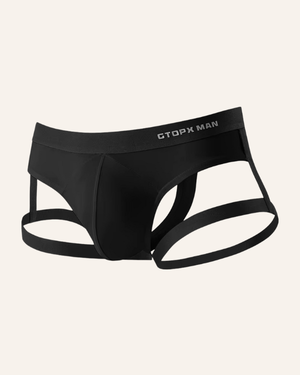 schwarze heisse Herren Unterhose Tanga mit Beinriemen 