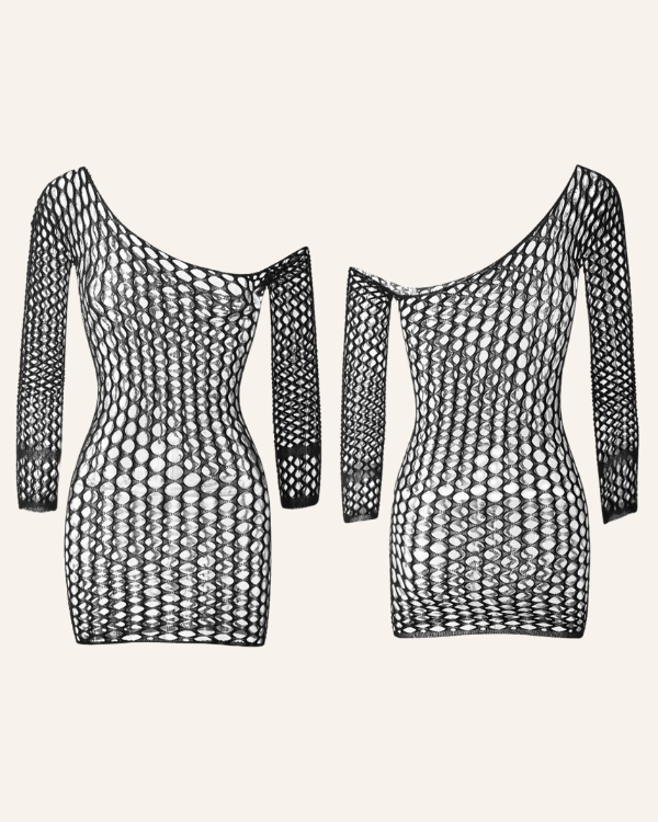 Schwarzes Stretch-Netzkleid – transparent & hauteng