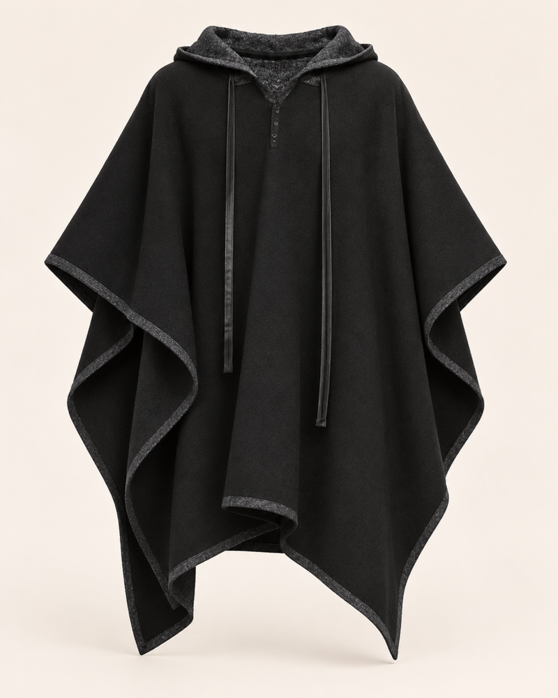Schwarzer Kapuzen Poncho für Herren 