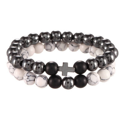 Herren Armband-Set mit silbernem Onyx-Stein und Kreuz-Symbolanhänger