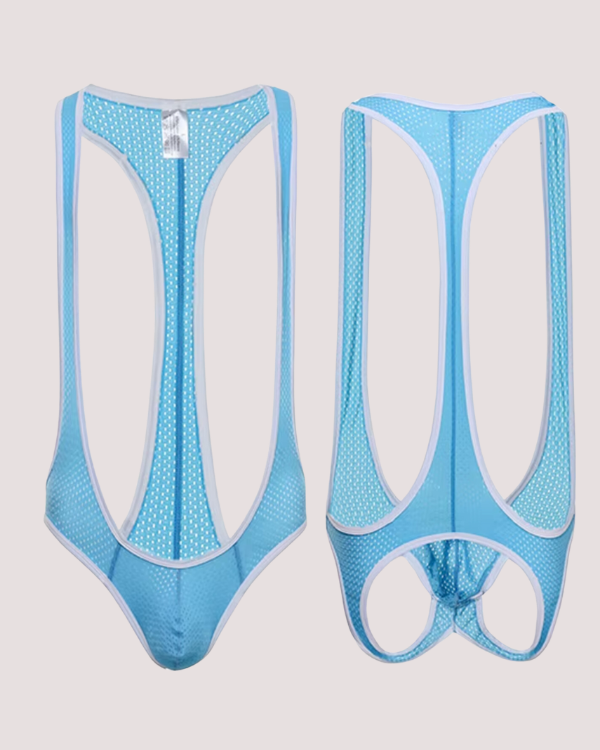 Erotischer Herren Bodysuit Mankini in hellblau 