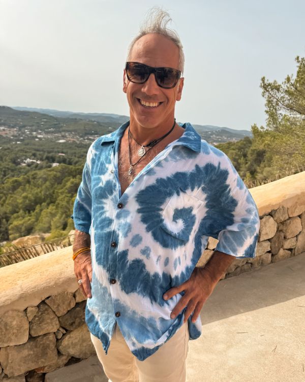 Boho Batik Herren Bluse Hemd in Blau weiss Tönen  - Victor Spinelli 