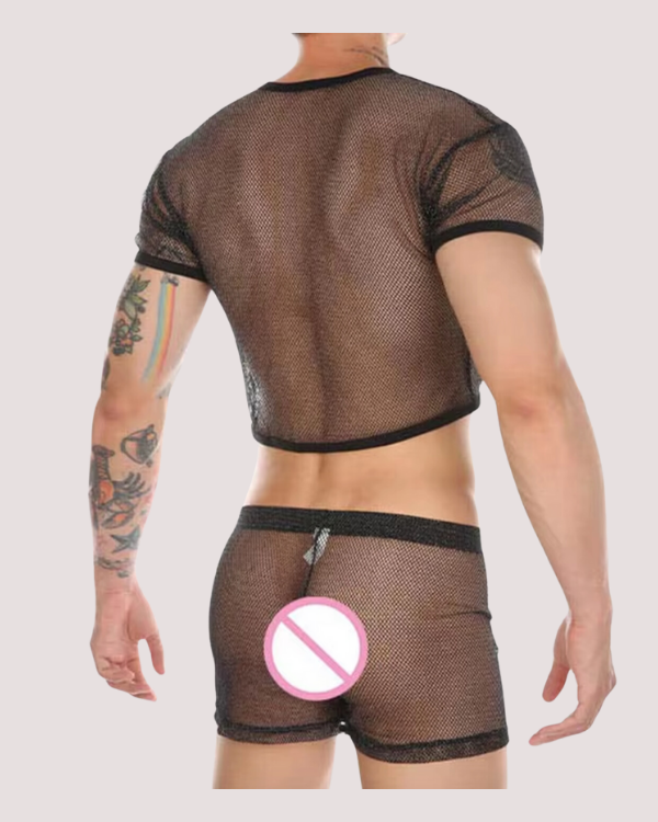 Herren Zweiteiler Set aus Mesh Netz Stoff - Boxershorts and T-Shirt 