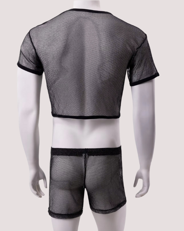 Zweiteiler Netz Mesh Set aus Boxershorts und T-Shirt Bauchfrei - Herren Kinky Look 