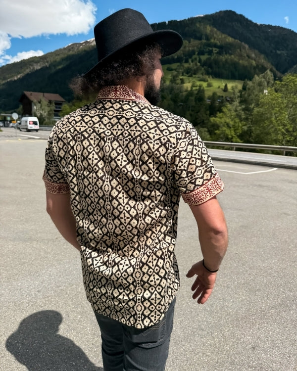 Herren Boho Hemd mit kurzen Aermeln - Hippie Boho Männer Look 
