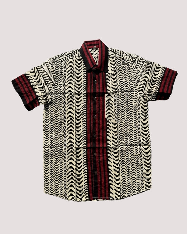 Modernes Boho Hemd mit Kragen und kurzen Aermeln - Schwarz-weiss Männer Boho Hippie Hemd Bluse aus Baumwolle 