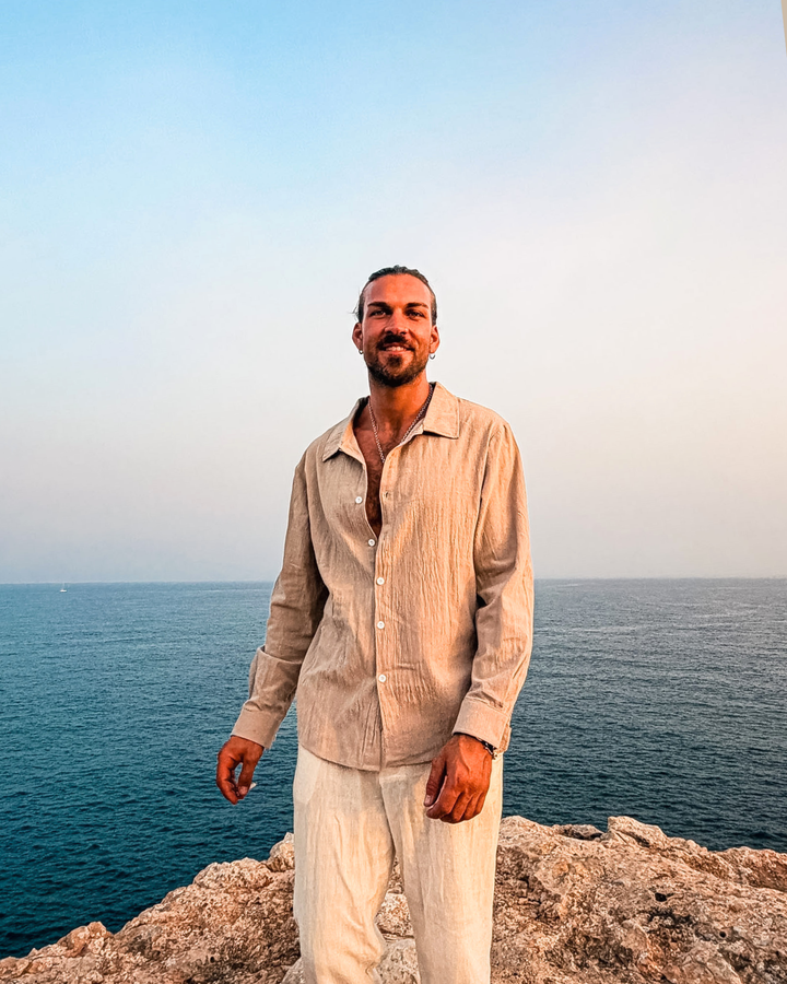 Beiges Herren Leinen Hemd langarm | Boho Ibiza Style Männer Looks 