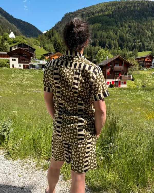 Boho Herren Set aus kurzer Hose und passender Bluse - Baumwolle Herren Bekleidung 