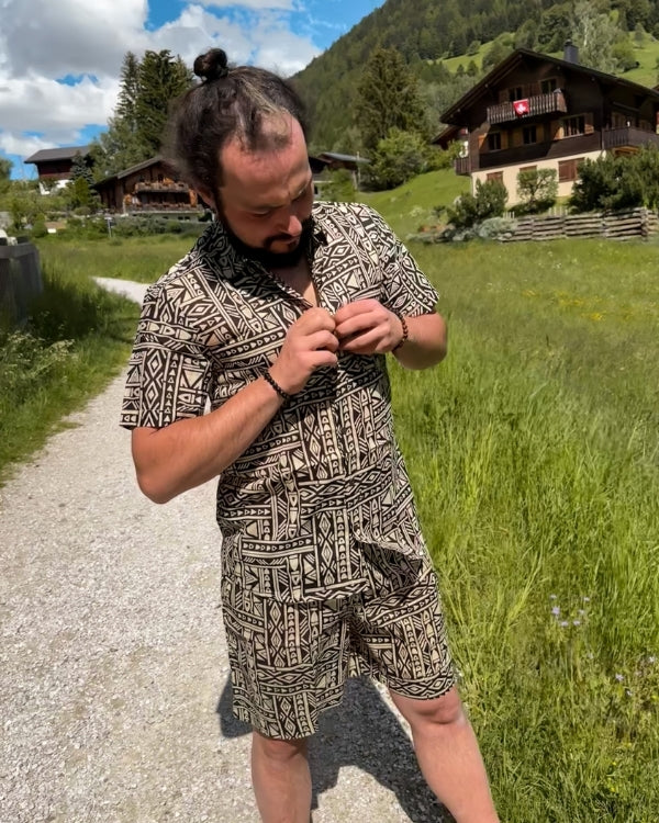hochwertiges Herren Boho Set aus Hemd und passender kurzer Hose dazu 
