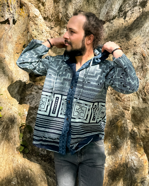 Baumwolljacke Herren leicht geometrisch Muster Kapuze