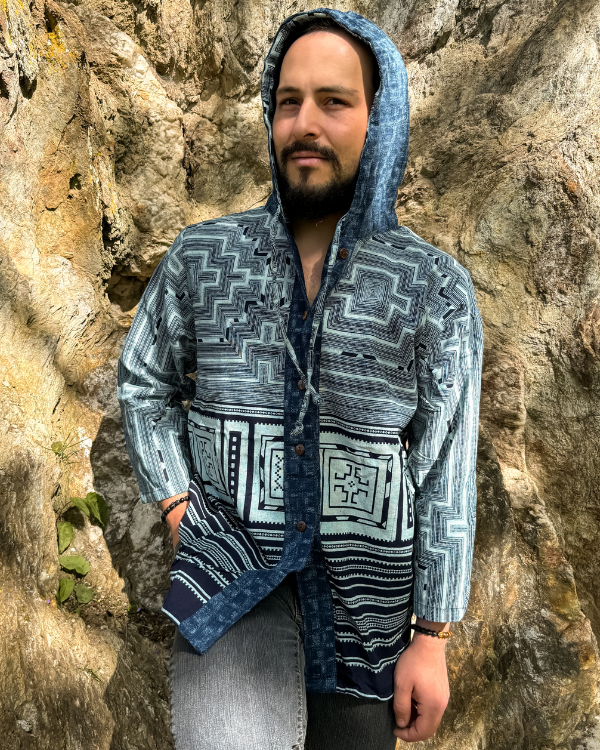 Herren Jacke Sommer Männer Baumwolle leicht | Blaue Übergangsjacke mit Kapuze
