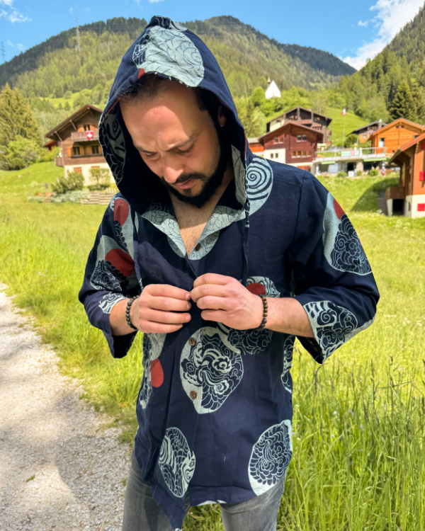 Männerjacke blau Muster Sommer Jacke Herren | Boho Hippie Style aus Thailand